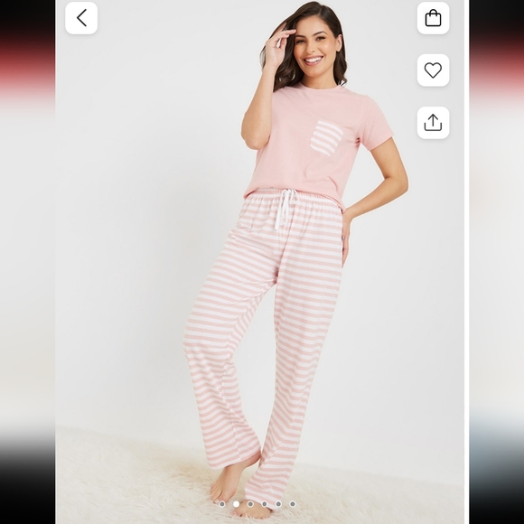 Lightweight Light Pink & White Striped Women's Sleepwear Set With Pockets - Picture 2 of 8